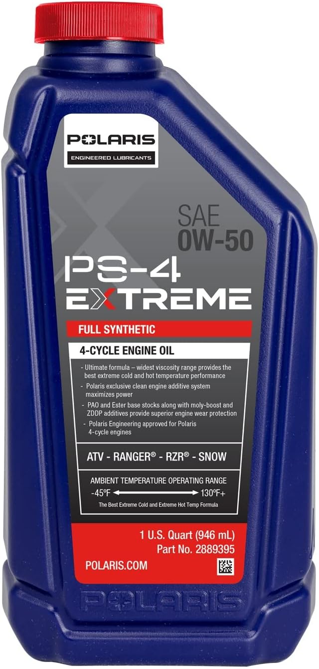 Polaris PS-4 EXTREME 0W-50 4 Cycle Full Synthetic Oil for Specific RANGER, GENERAL, RZR, Sportsman, Scrambler, INDY, Voyageur, TITAN Models With 4 Stroke Engine | 2889395