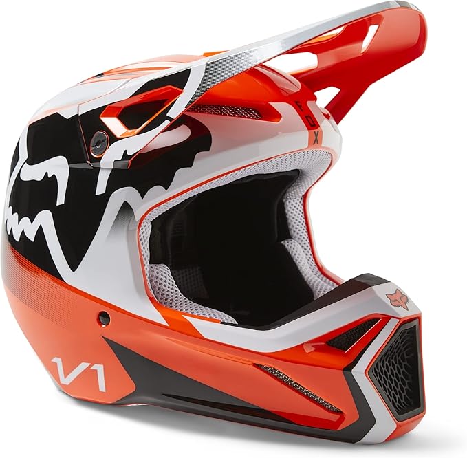 Fox Racing Youth V1 Motocross Helmet, LEED Flo Orange, Large