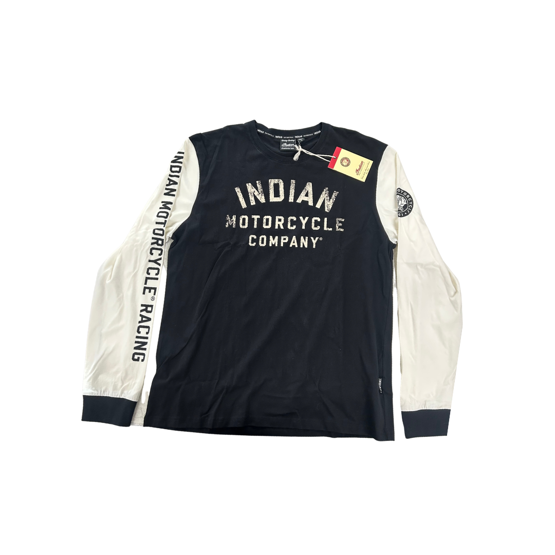 Indian Motorcycle Men’s Colorblock Racing Long Sleeve T-Shirt – Black
