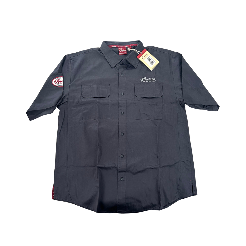 Indian Motorcycle Men’s Vented Short-Sleeve Shirt – Black – Large