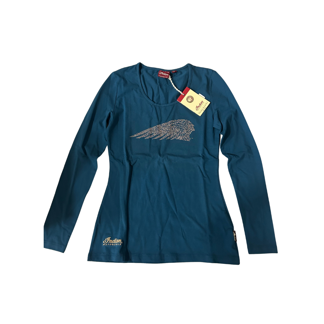 Indian Motorcycle Women’s Copper Stud Long Sleeve Tee – Teal