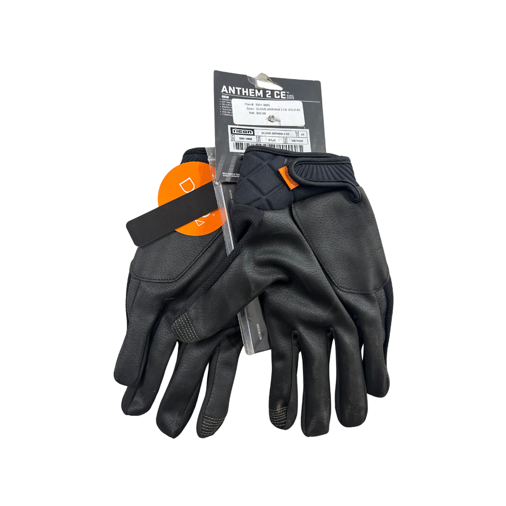 ICON Anthem 2 CE Motorcycle Gloves – Stealth Black | 4XL