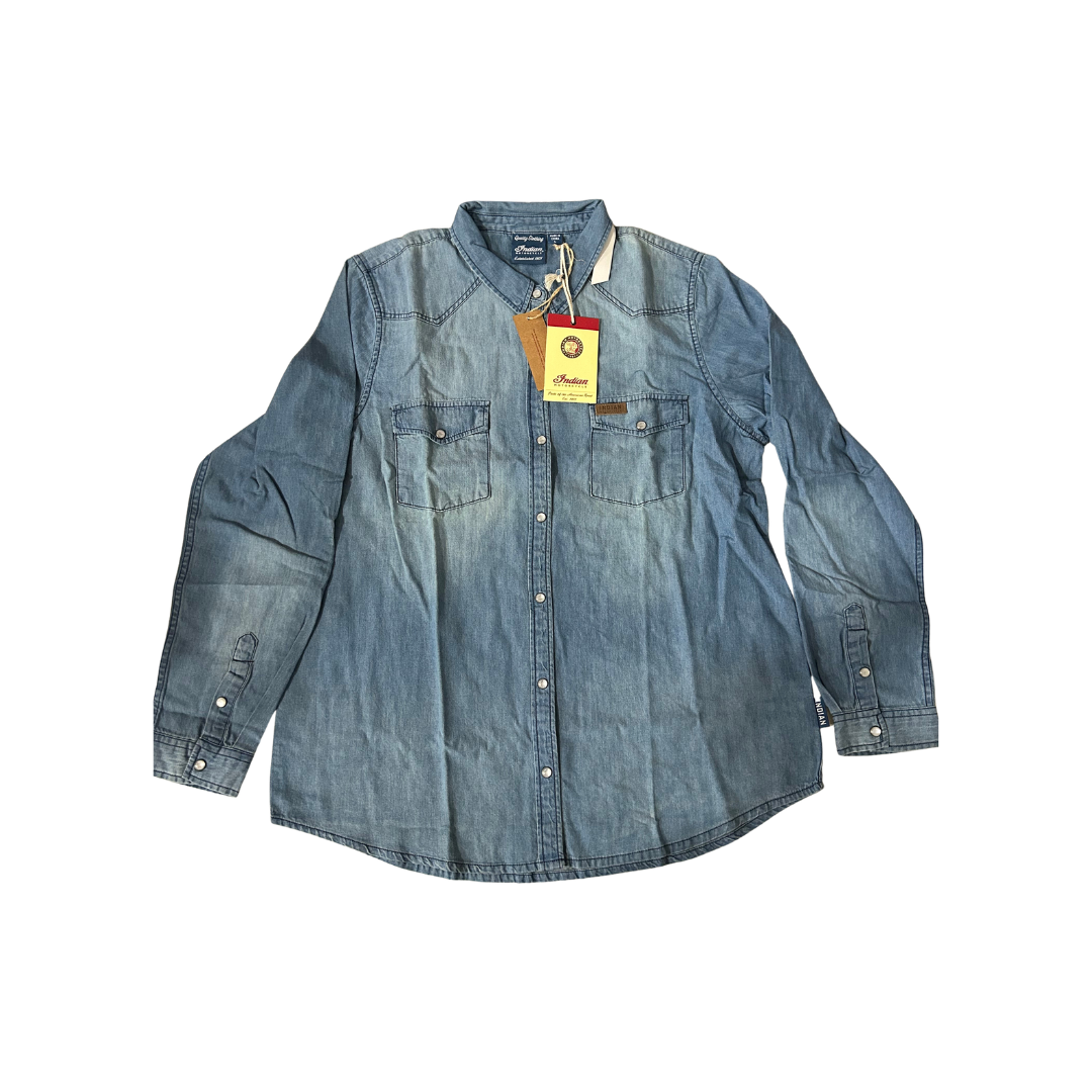 Indian Motorcycle Women’s Western Denim Shirt – Blue