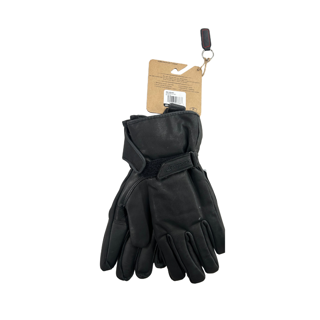 Highway 21 Granite Weatherproof Leather Motorcycle Gloves – Black | XL