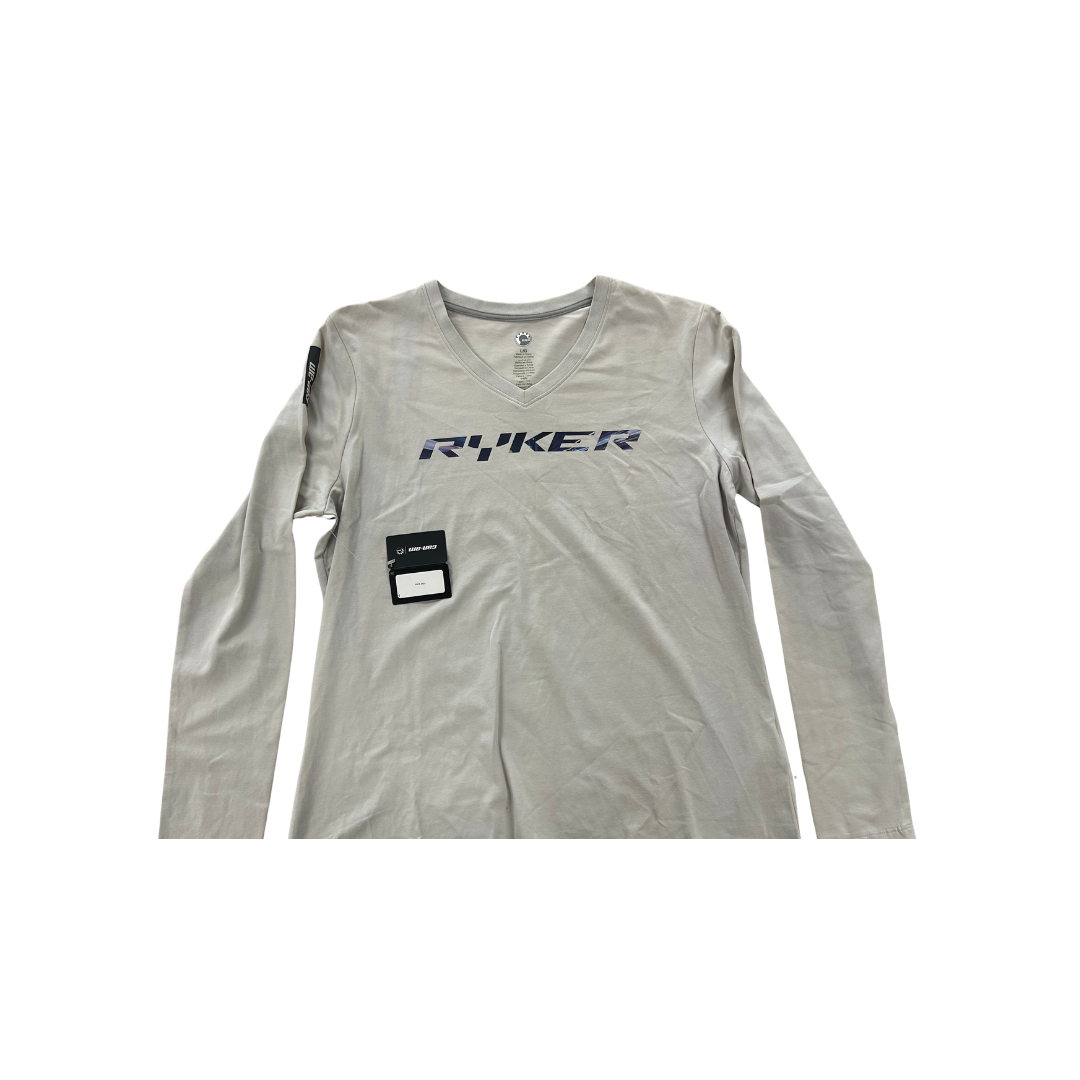 Can-Am Women’s Ryker Long-Sleeve V-Neck T-Shirt – Gray – Large