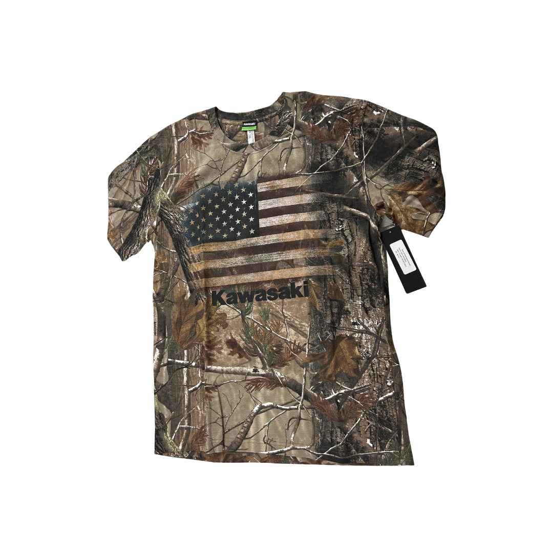 Kawasaki American Flag Realtree Xtra Camo T-Shirt – Green
