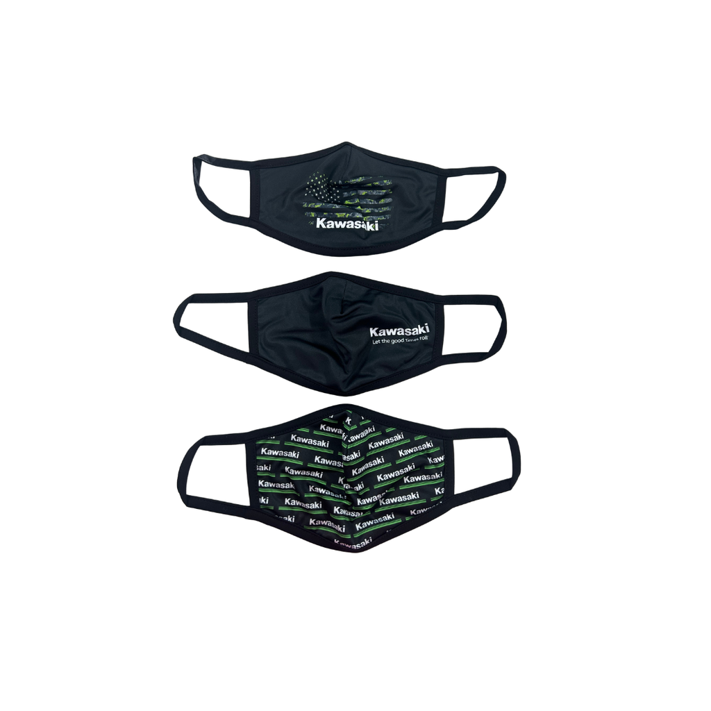 Kawasaki 3-Pack Reusable Face Masks – Black