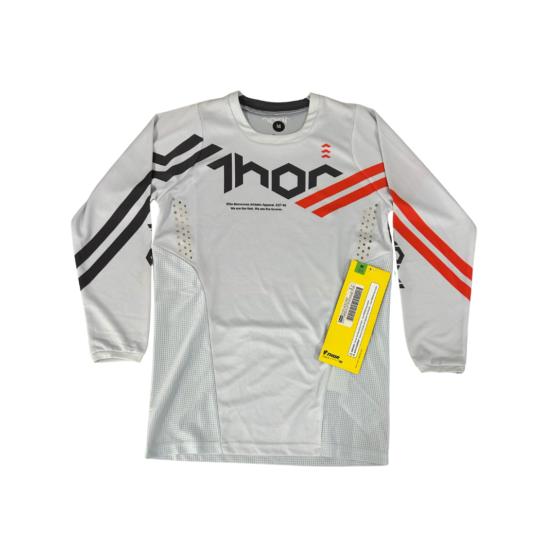 Thor Youth Pulse Cube Motocross Jersey - Light Gray/Red Orange
