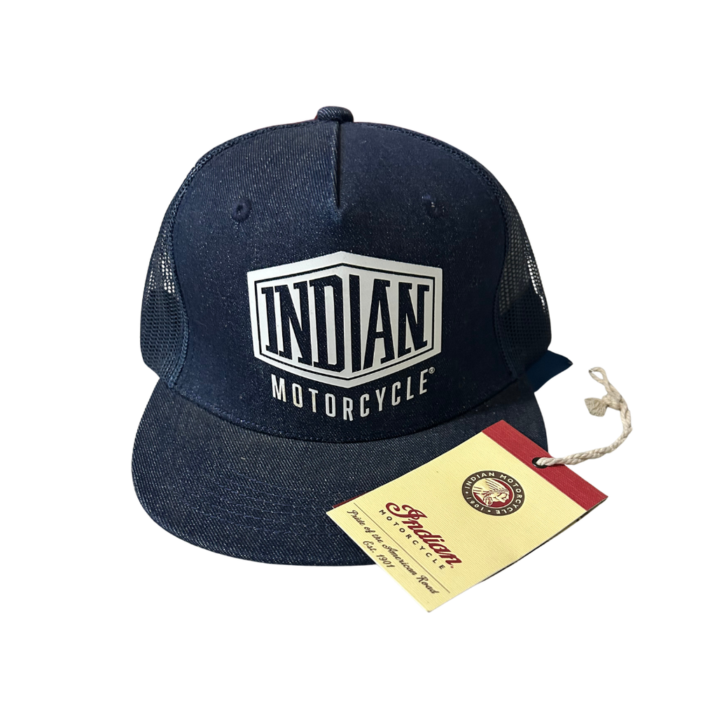 Indian Motorcycle High Profile Denim Trucker Hat Blue