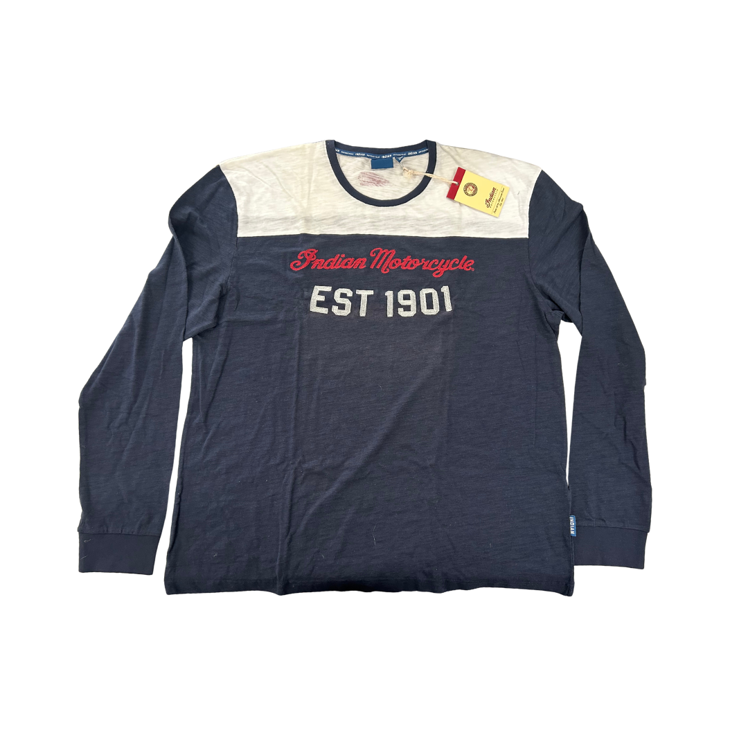 Indian Motorcycle Men’s Retro Motocross Long Sleeve T-Shirt – Navy/White