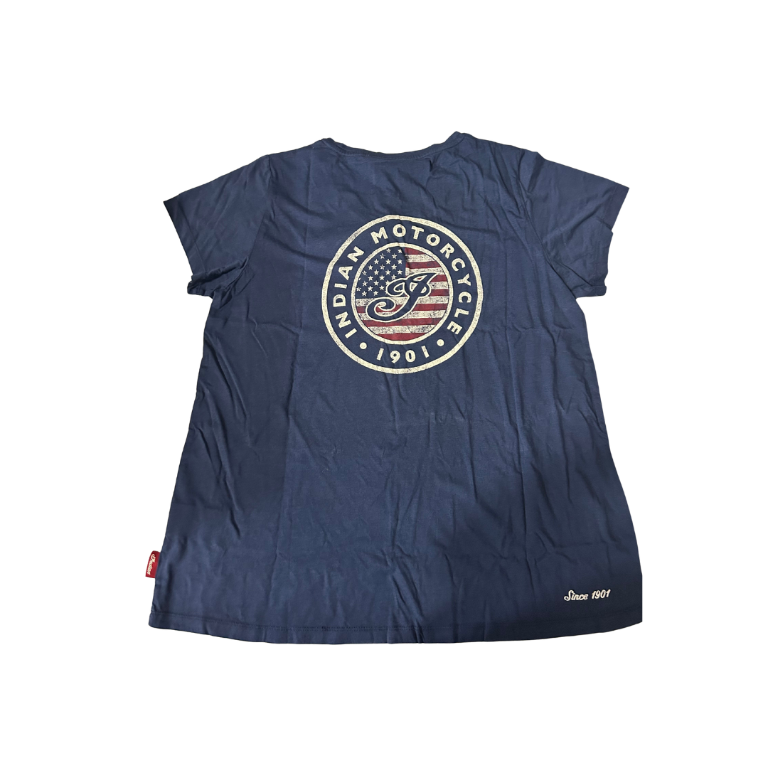 Indian Motorcycle Women’s USA Flag Logo T-Shirt – Blue | XL