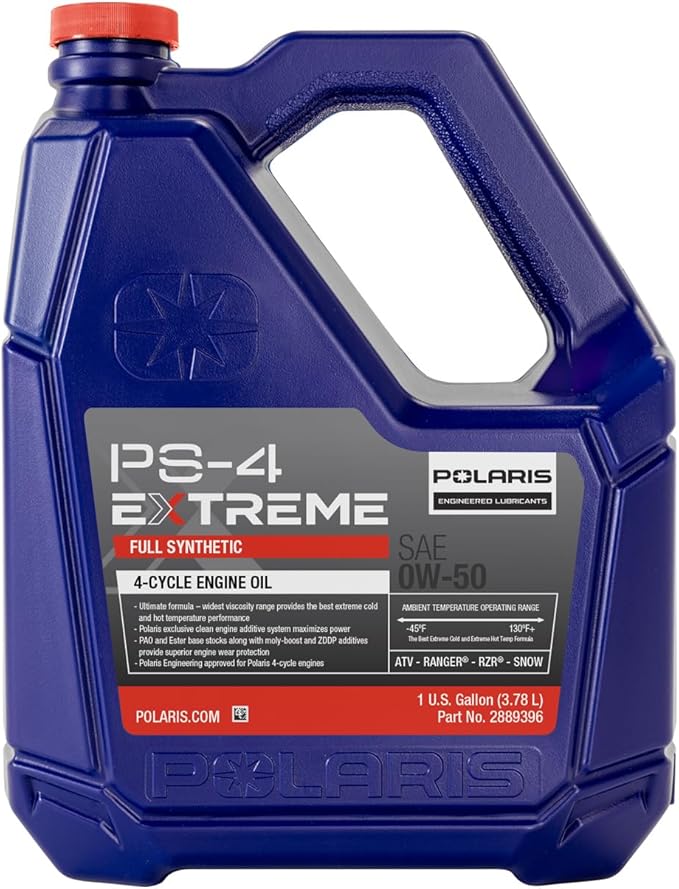 Polaris PS-4 EXTREME 0W-50 4 Cycle Full Synthetic Oil for Specific RANGER, GENERAL, RZR, Sportsman, Scrambler, INDY, Voyageur, TITAN Models With 4 Stroke Engine | 2889396