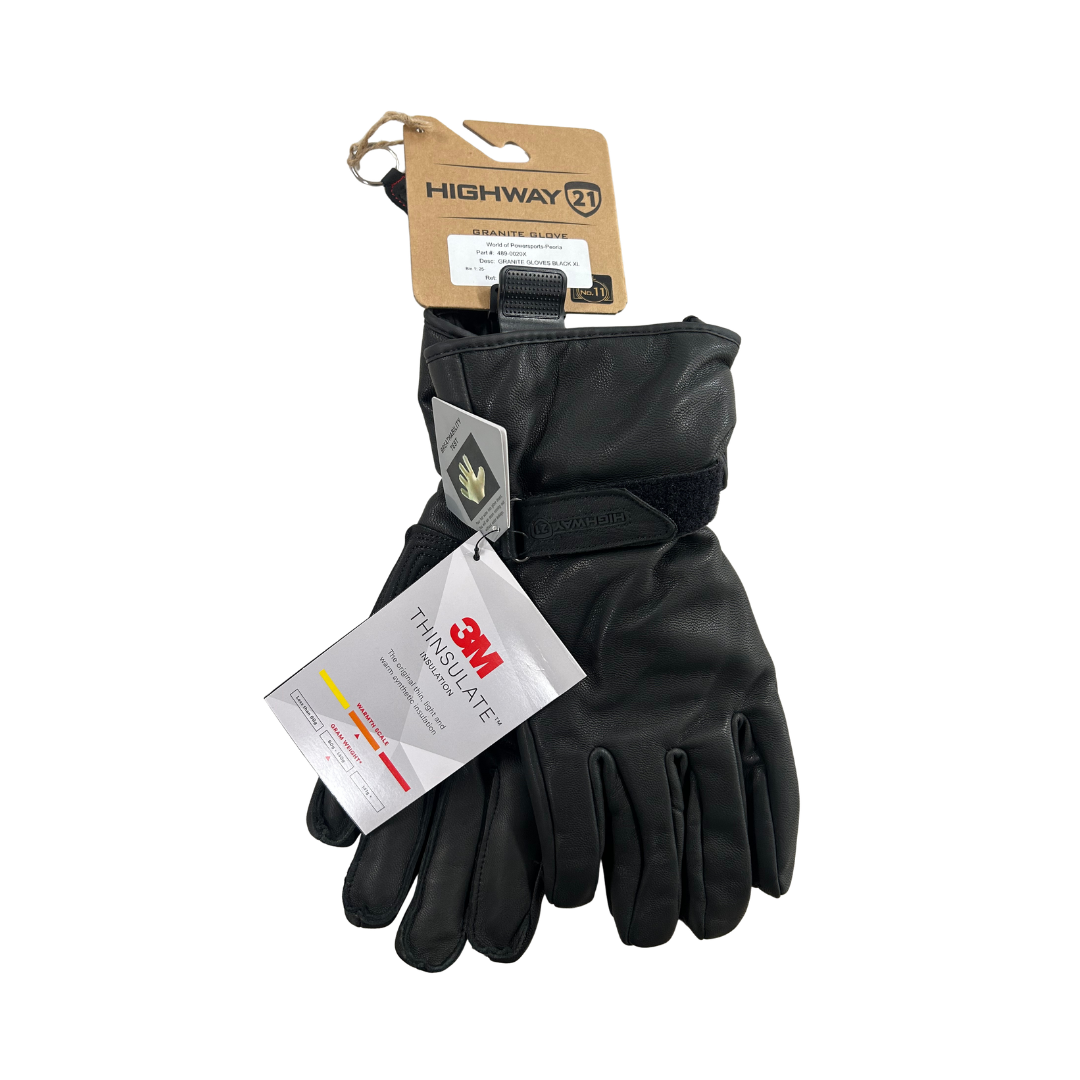 Highway 21 Granite Weatherproof Leather Motorcycle Gloves – Black | XL