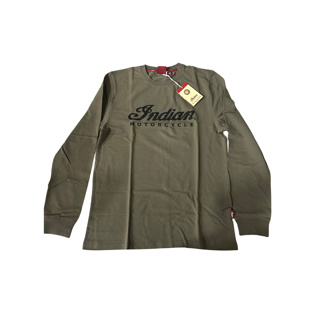 Indian Motorcycle Men’s Loopback Script Long Sleeve T-Shirt – Khaki