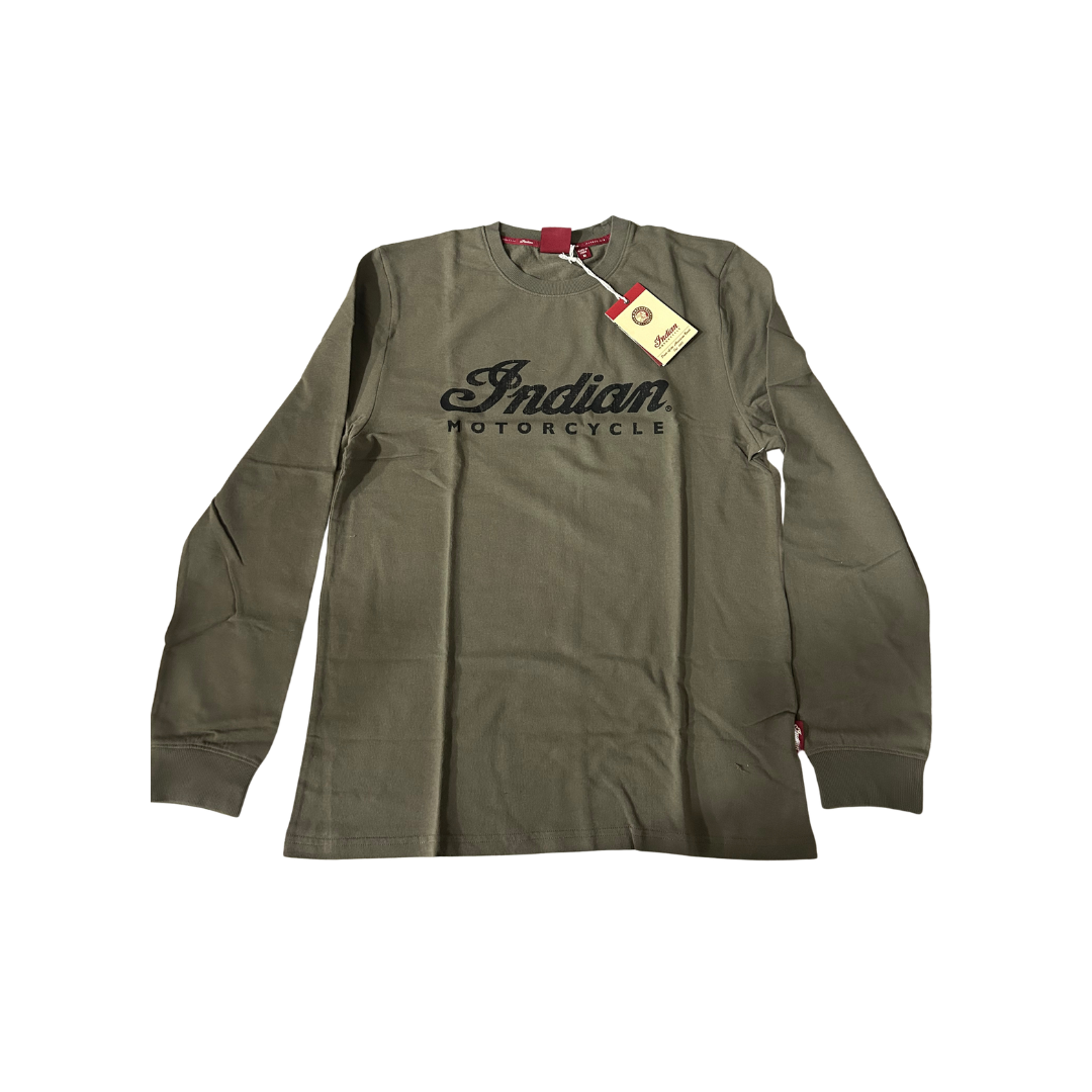 Indian Motorcycle Men’s Loopback Script Long Sleeve T-Shirt – Khaki