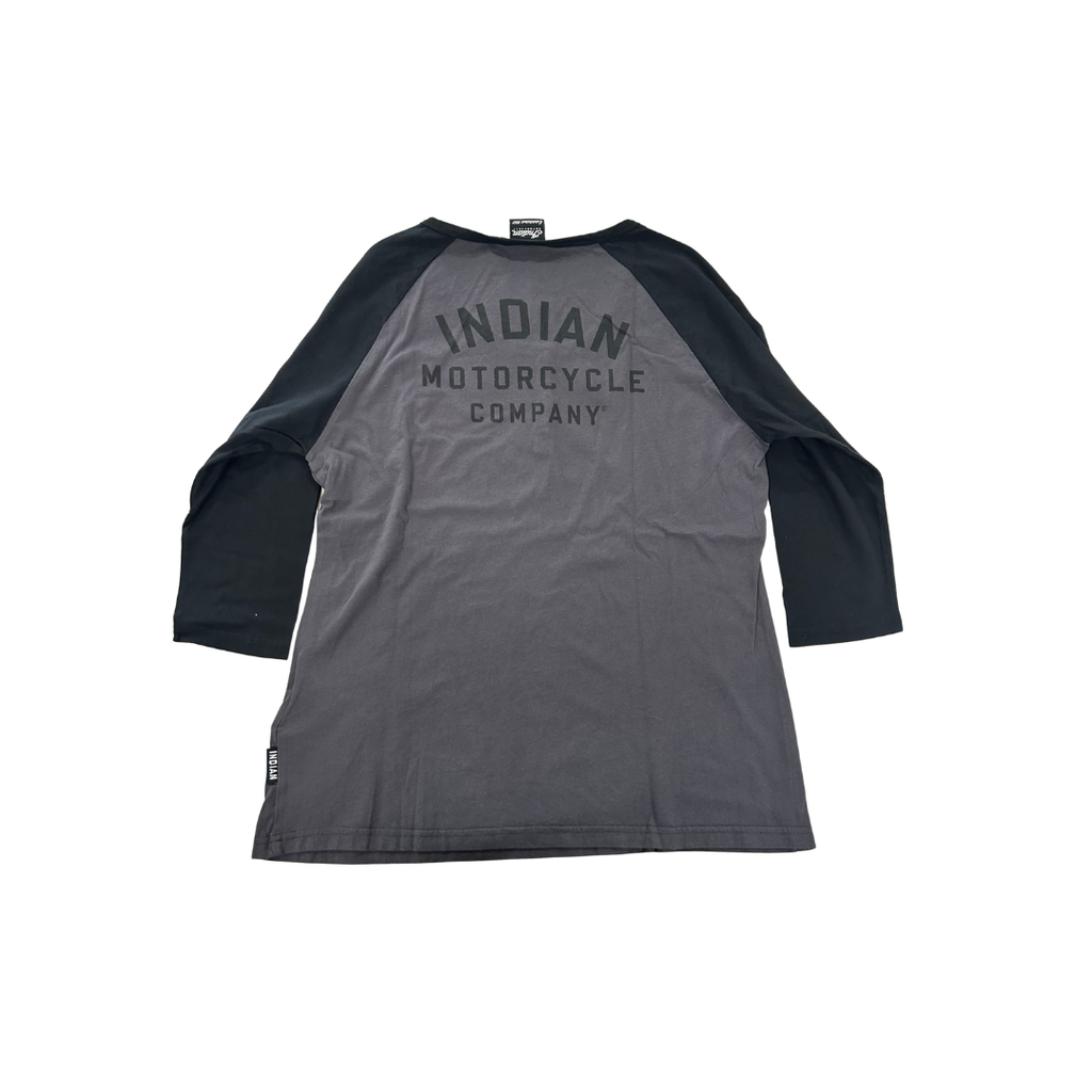 Indian Motorcycle Women’s Quarter Sleeve Henley T-Shirt – Charcoal/Black
