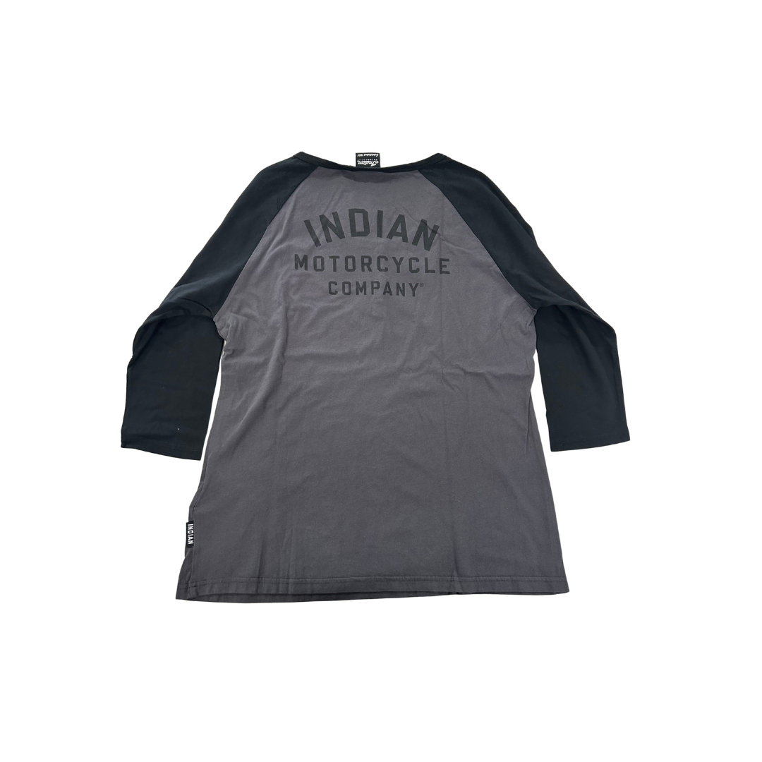 Indian Motorcycle Women’s Quarter Sleeve Henley T-Shirt – Charcoal/Black