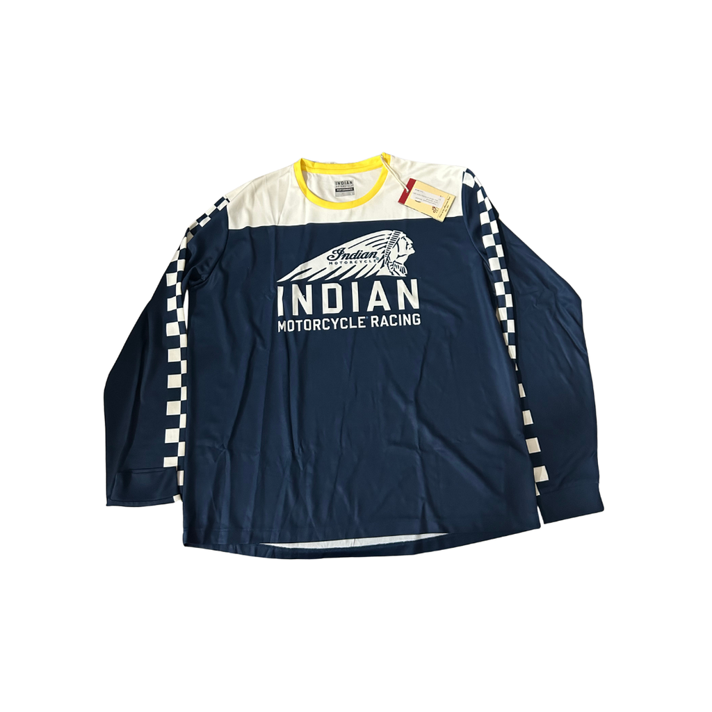 Indian Motorcycle Men’s Racing Check Long Sleeve T-Shirt – Blue