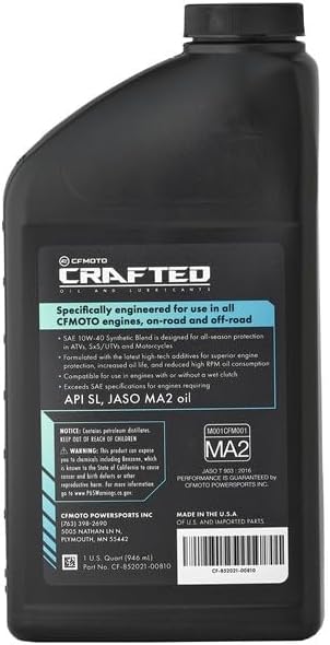 CF-MOTO Crafted 10W-40 Semi-Synthetic Oil, 1 Quart for ATV, UTV, Motorcycle