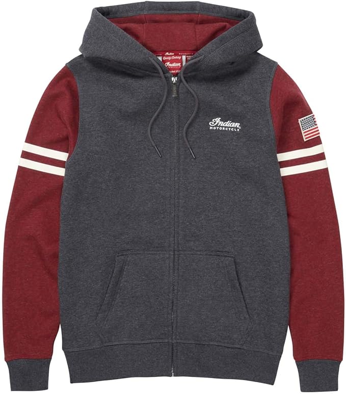 Indian Motorcycle Women's Contrast Zip Up Hoodie, Charcoal, Drawstring Hood |2862921
