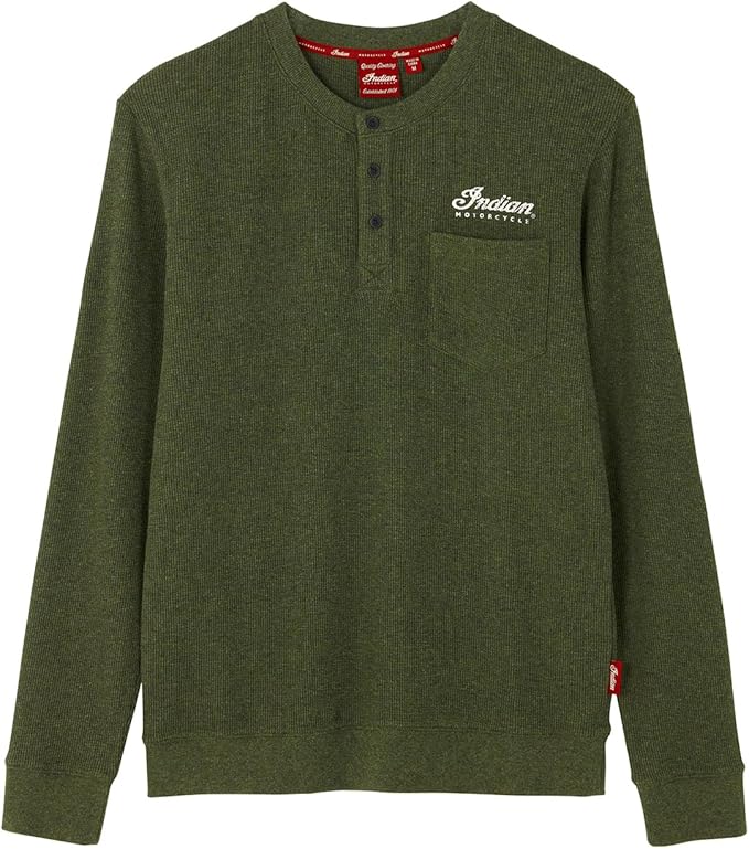Indian Motorcycle Men's Waffle Henley Pocket Longsleeve T-Shirt, Green