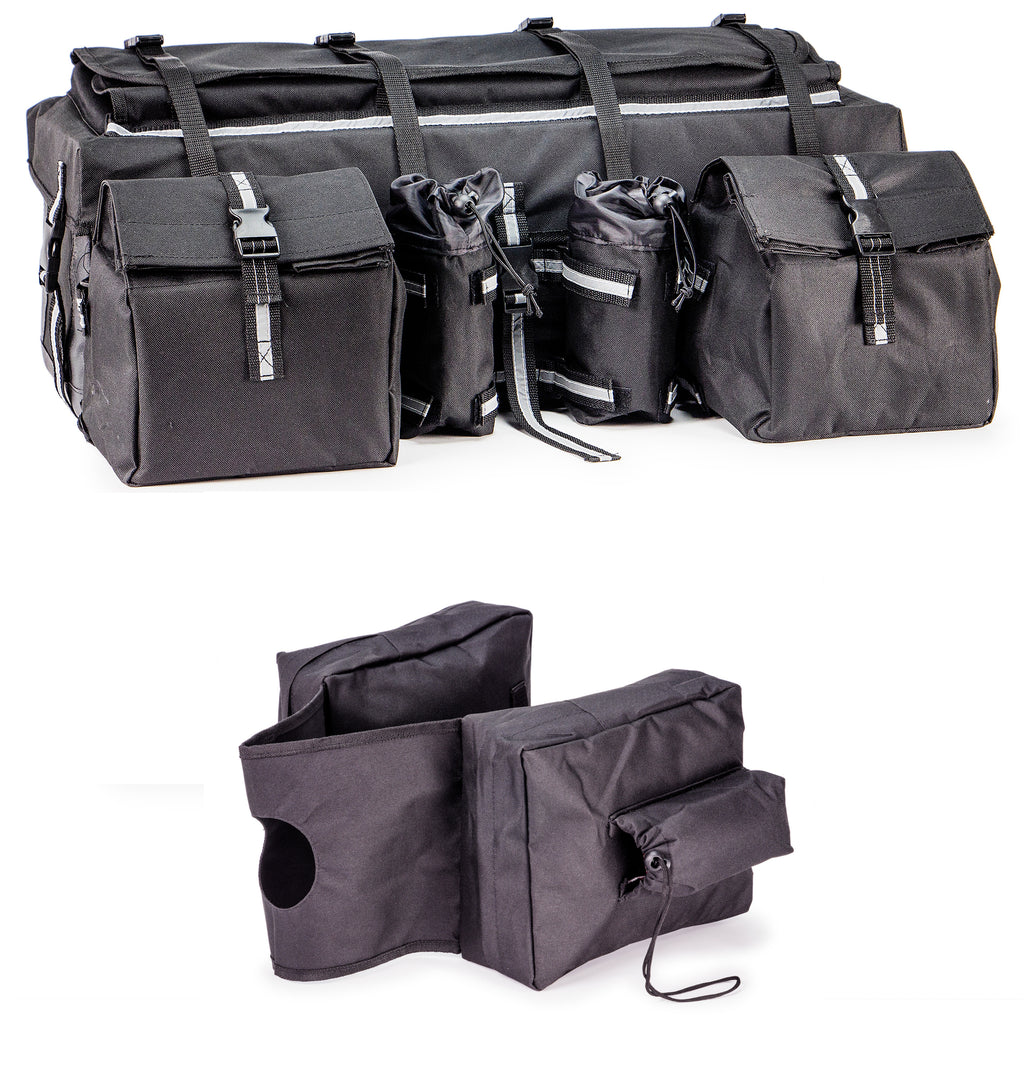 Padded Cargo Set with Saddle Bags for ATV & Snowmobile Black Weather Resistant