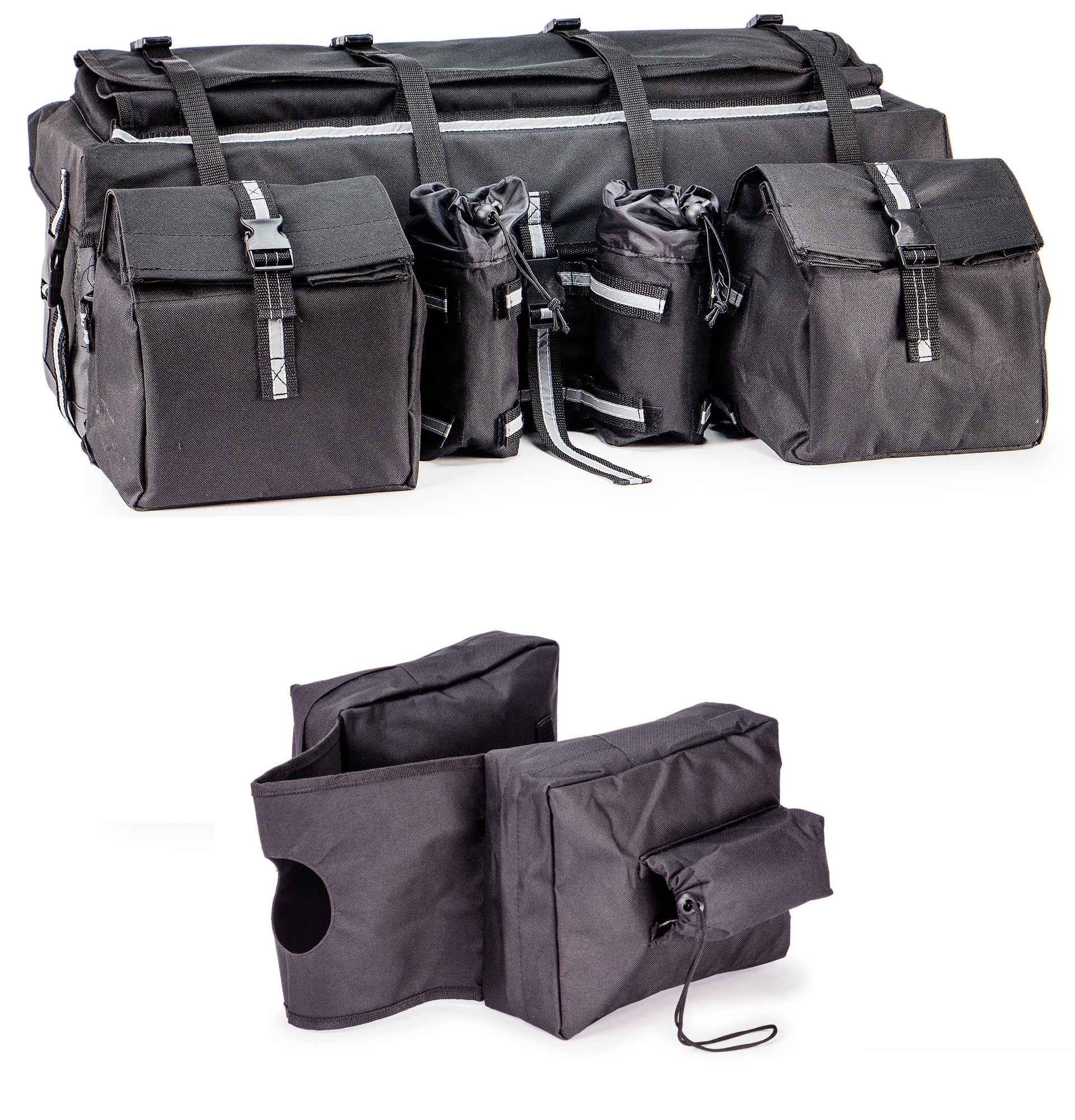 Padded Cargo Set with Saddle Bags for ATV & Snowmobile Black Weather Resistant