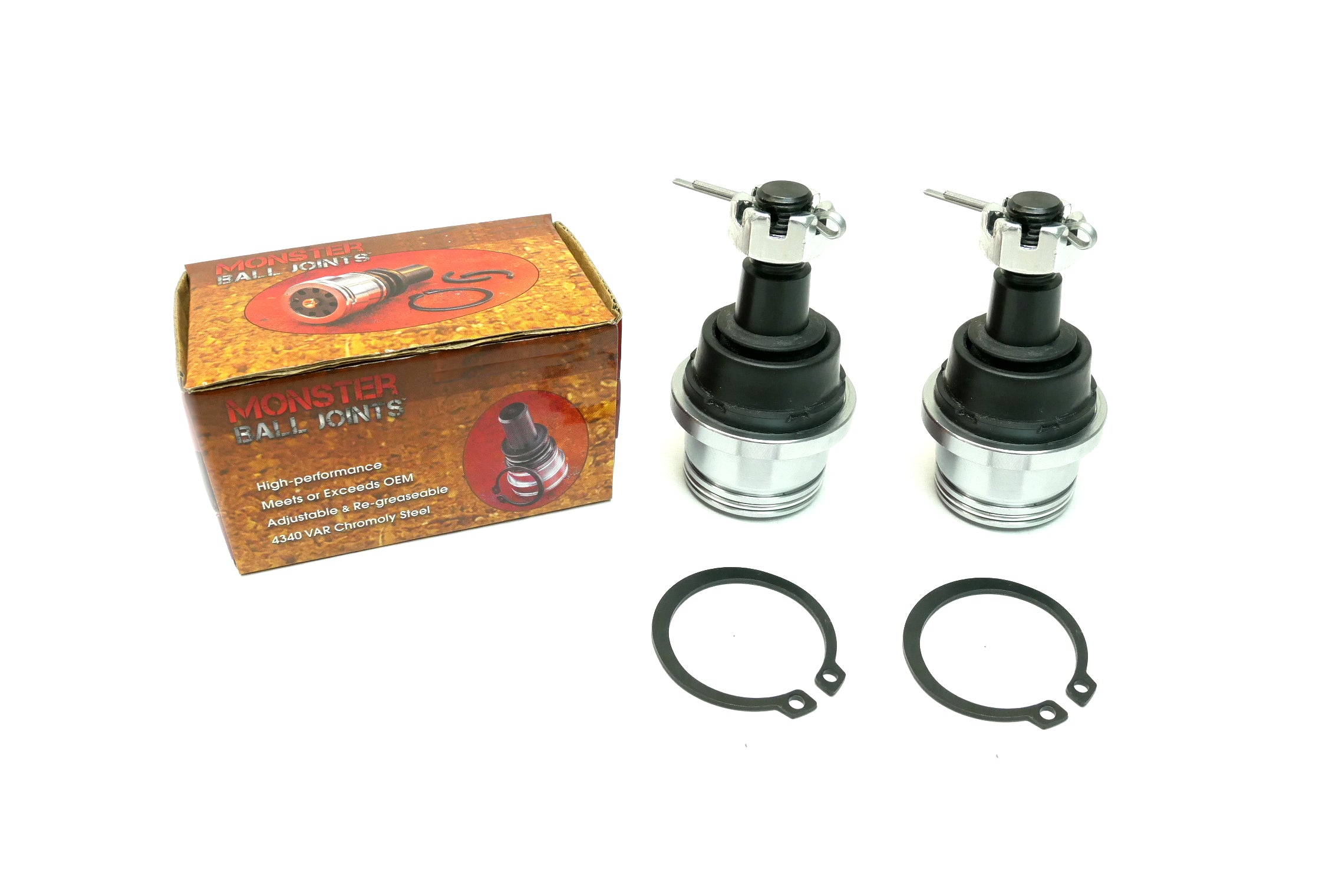 Monster Performance Ball Joints for Honda 51355-HN0-A01, Lower, Heavy Duty, 4340 Chromoly Steel, Greaseable, Low Friction, Adjustable, Chrome Plated, Set of 2 3