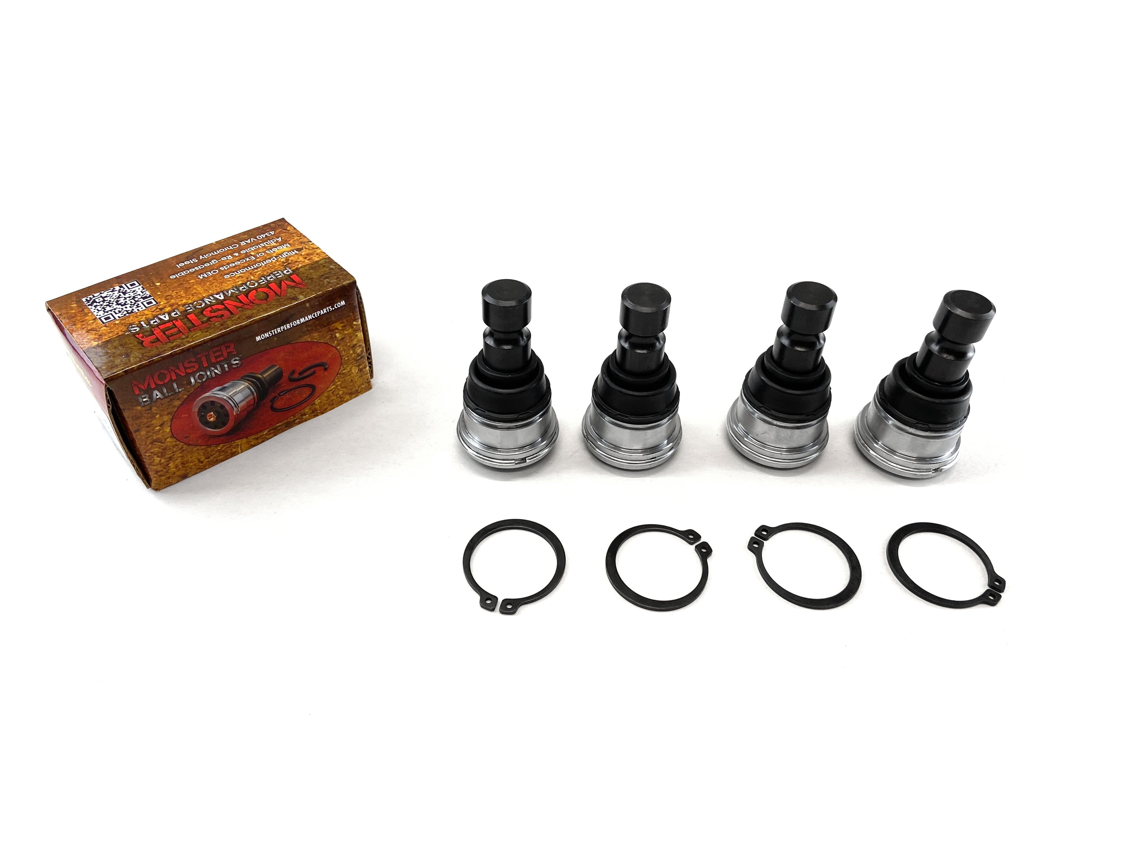 Monster Performance Full Ball Joint Set for Polaris 7710533, 7081263, 7081991, Upper & Lower, Heavy Duty, 4340 Chromoly Steel, Greaseable, Low Friction, Adjustable, Chrome Plated, Set of 4 3
