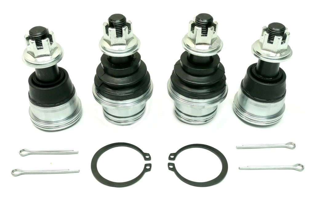 Monster Performance Full Ball Joint Set for Honda 51375-HL6-A02, 51220-TY0-004, Upper & Lower, Heavy Duty, 4340 Chromoly Steel, Greaseable, Low Friction, Adjustable, Chrome Plated, Set of 4