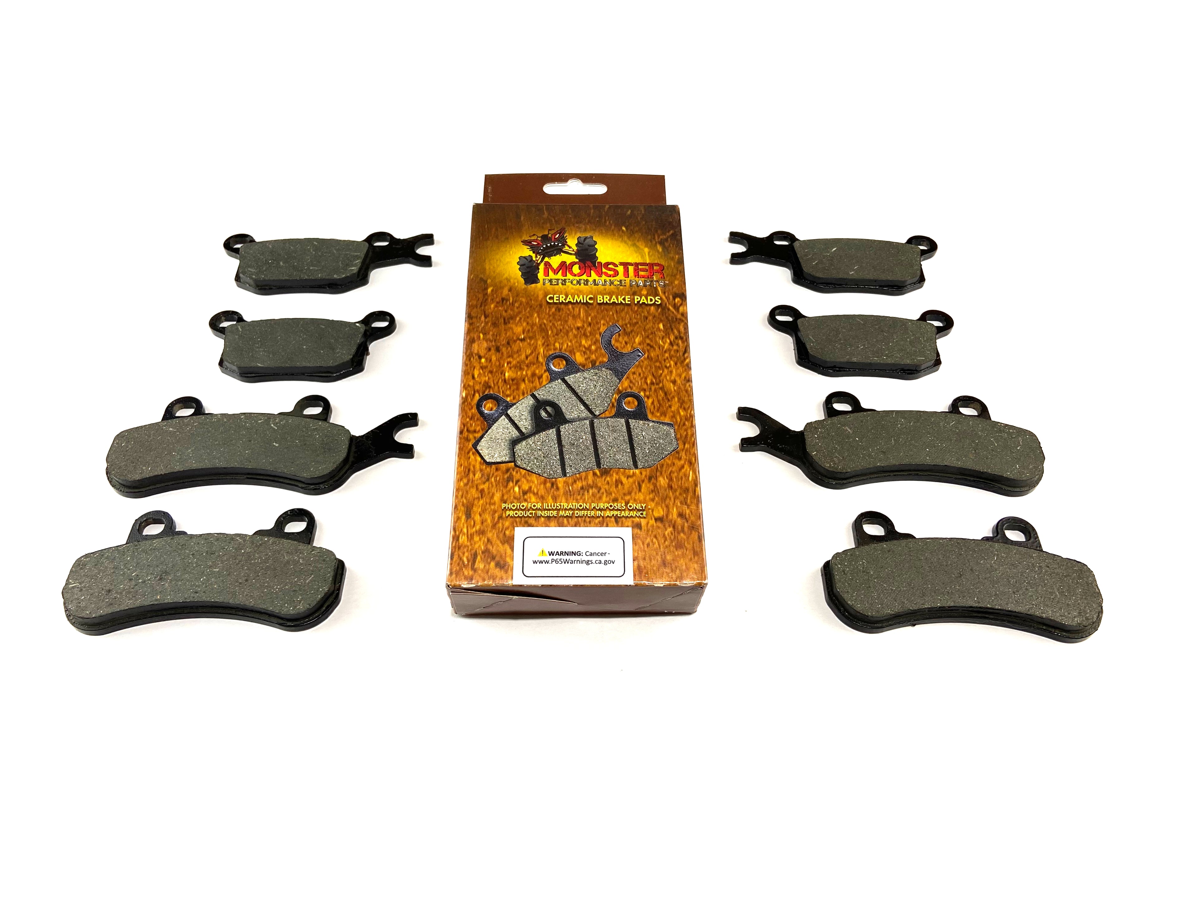 Monster Performance Full Brake Pad Set for Can-Am Defender HD8 & HD10, Front & Rear, Ceramic, Quiet Braking, Low-Dust, All-Weather, Quality Tested 1