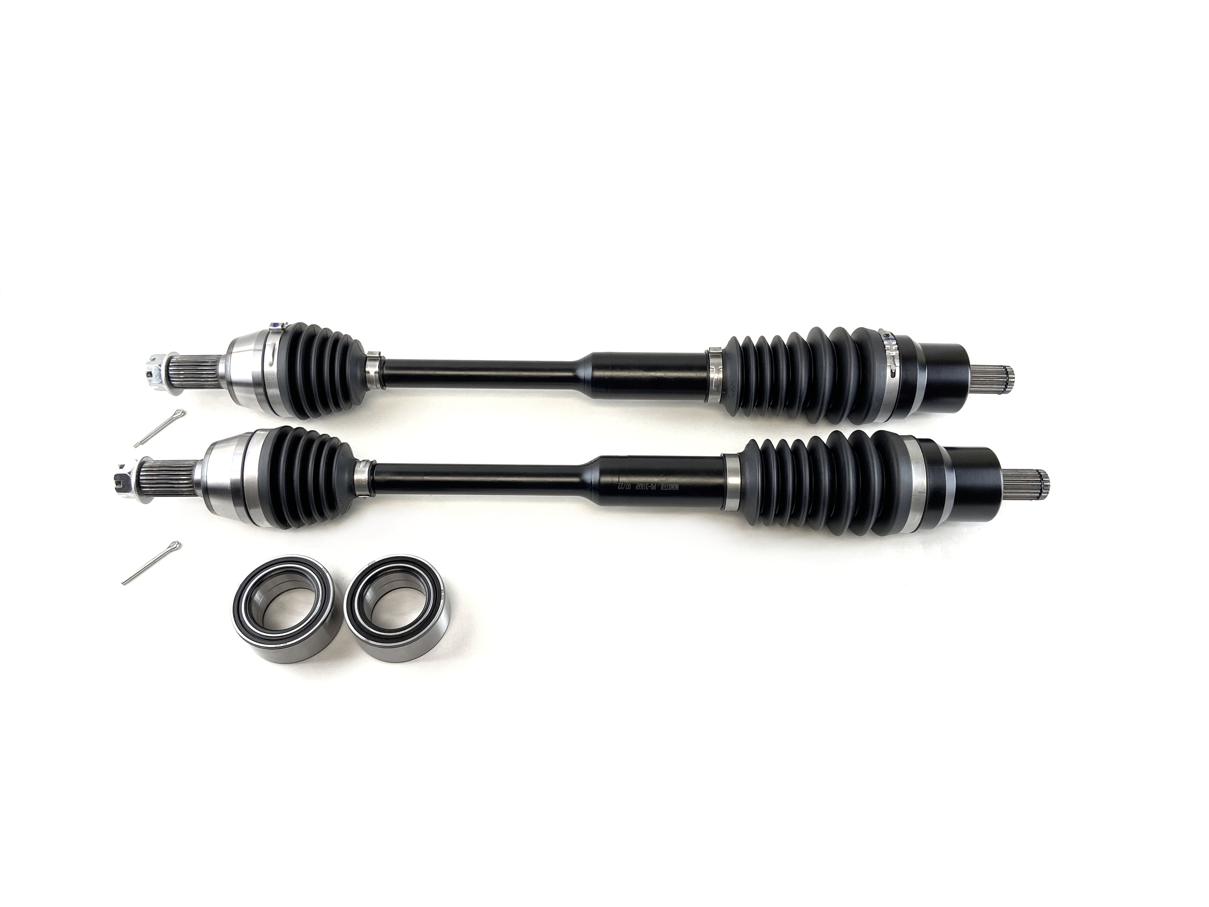 Monster XP Series Front CV Axles & Brgs for Polaris  1332858, Left & Right, Ranger Diesel 900, Diesel Crew, Telescoping, Built Tough, 4340 Chromoly Steel, Direct Fit, Factory Length with 4" of Travel
