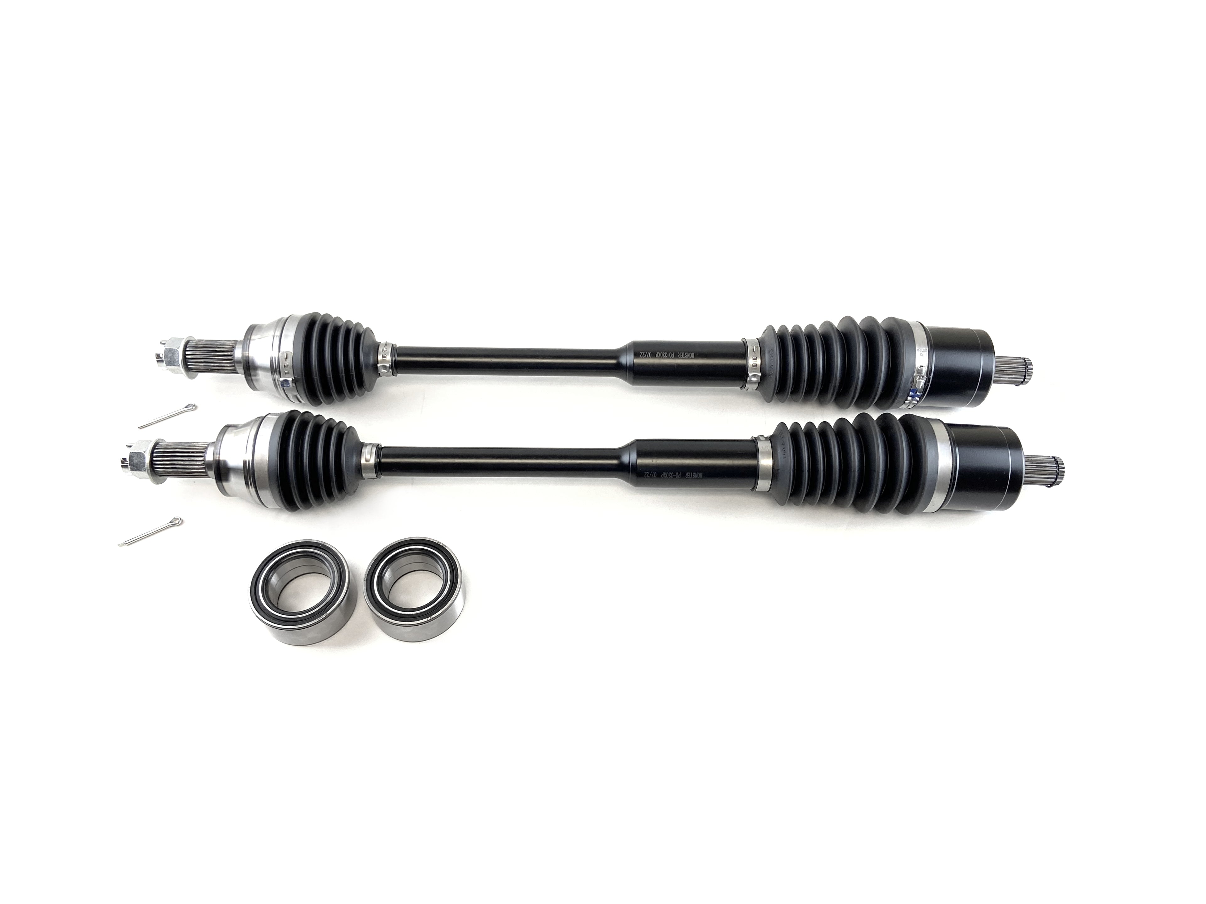 Monster XP Series Front CV Axles & Brgs for Polaris 1333263, Left & Right, RZR S 900 1000, RZR 4 900, General 1000, Telescoping, Built Tough, 4340 Chromoly Steel, Factory Length with 4" of Travel