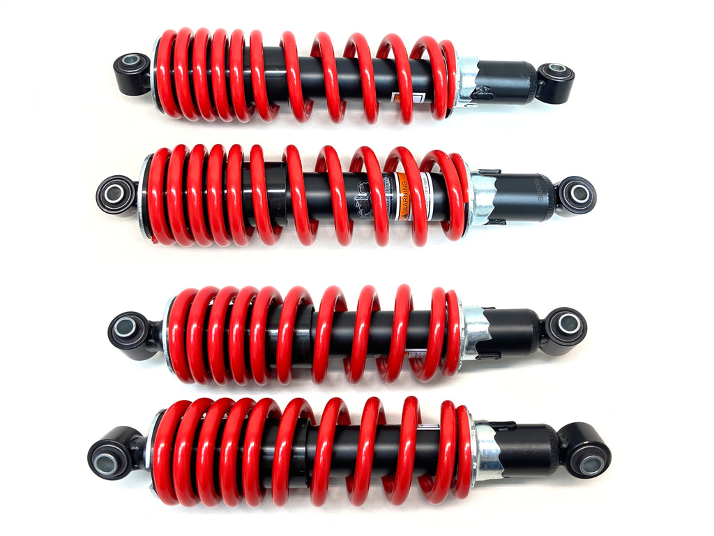 Monster Performance Full Shock Set for Honda Pioneer 500 2017-2021, Front & Rear, Dual Rate, Red, Responsive Handling, Optimal Damping, Quality Tested, Gas-charged, Anti-foam, Anti-shear, Adjustable 1