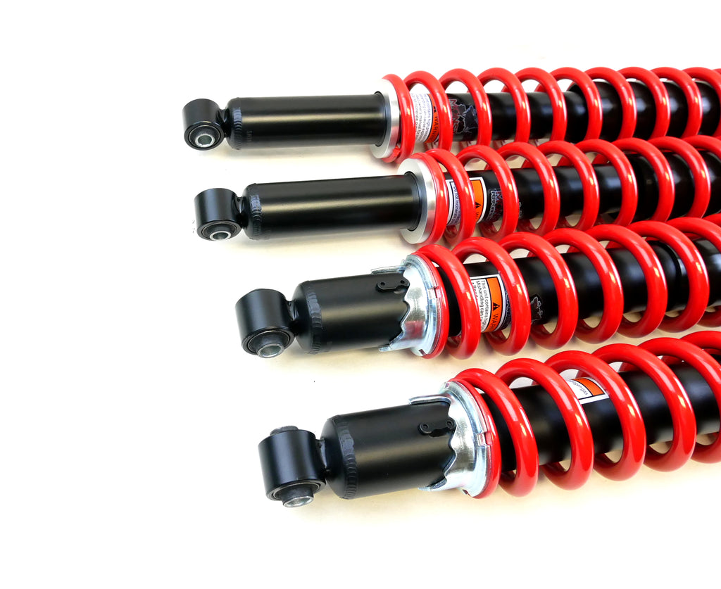 Monster Performance Full Shock Set for Honda Pioneer 700 & 700-4 2014, Front & Rear, Linear Rate, Red, Responsive Handling, Quality Tested, Gas-charged, Anti-foam, Anti-shear, Adjustable 2