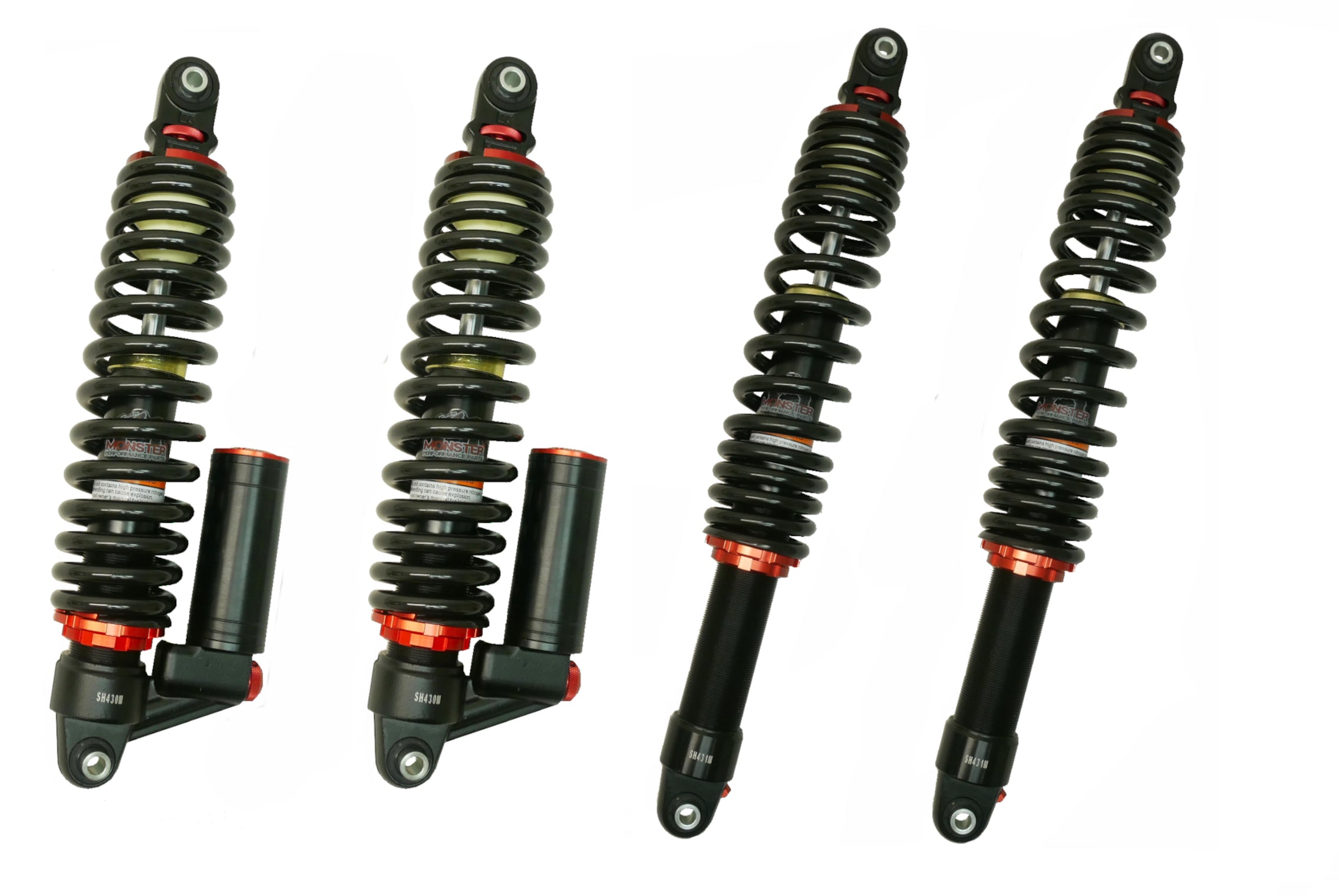 Monster Performance Full Shock Set for CFMOTO 5BWA-050500-10000, 5BWA-060500-10001, Front & Rear, ZFORCE 500 800, Monotube, Quality Tested, Gas-charged, Anti-foam, Anti-shear, Adjustable