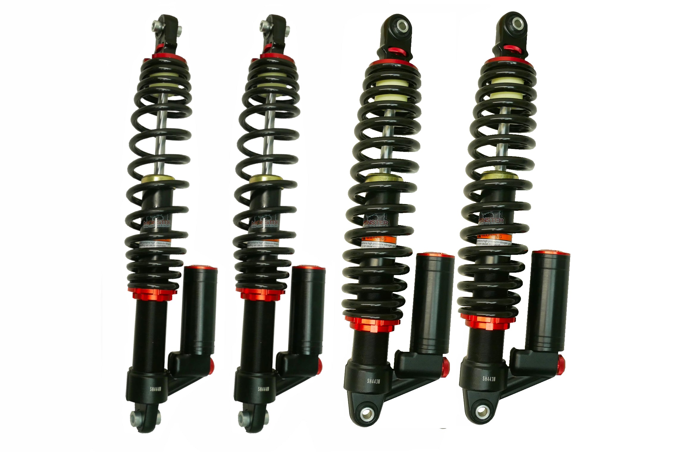 Monster Performance Full Shock Set for CFMOTO 9AWA-051600, 9AWA-061600, Front & Rear, CFORCE 800 1000, Monotube, Piggyback, Quality Tested, Gas-charged, Anti-foam, Anti-shear, Adjustable