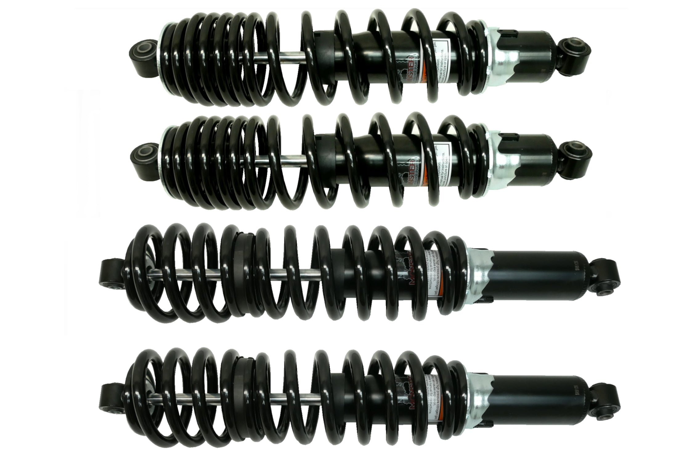 Monster Performance Full Shock Set for Polaris 7044094, 7043759, Front & Rear, Monotube, Responsive Handling, Optimal Damping, Quality Tested, Gas-charged, Anti-foam, Anti-shear, Adjustable 1