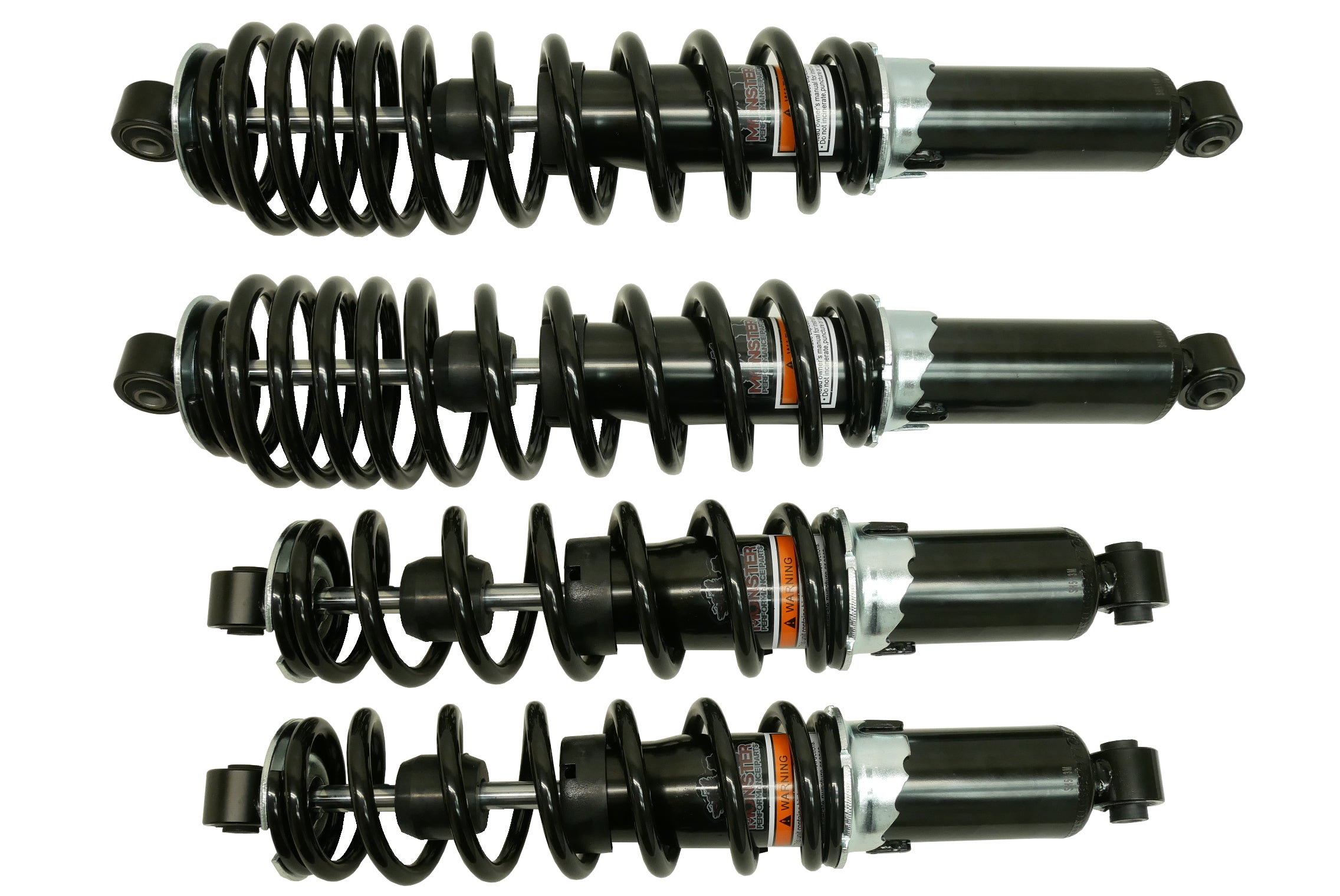 Monster Performance Full Shock Set for Polaris 7043464, 7043463, Front & Rear, Monotube, Responsive Handling, Quality Tested, Gas-charged, Anti-foam, Anti-shear, Adjustable 1