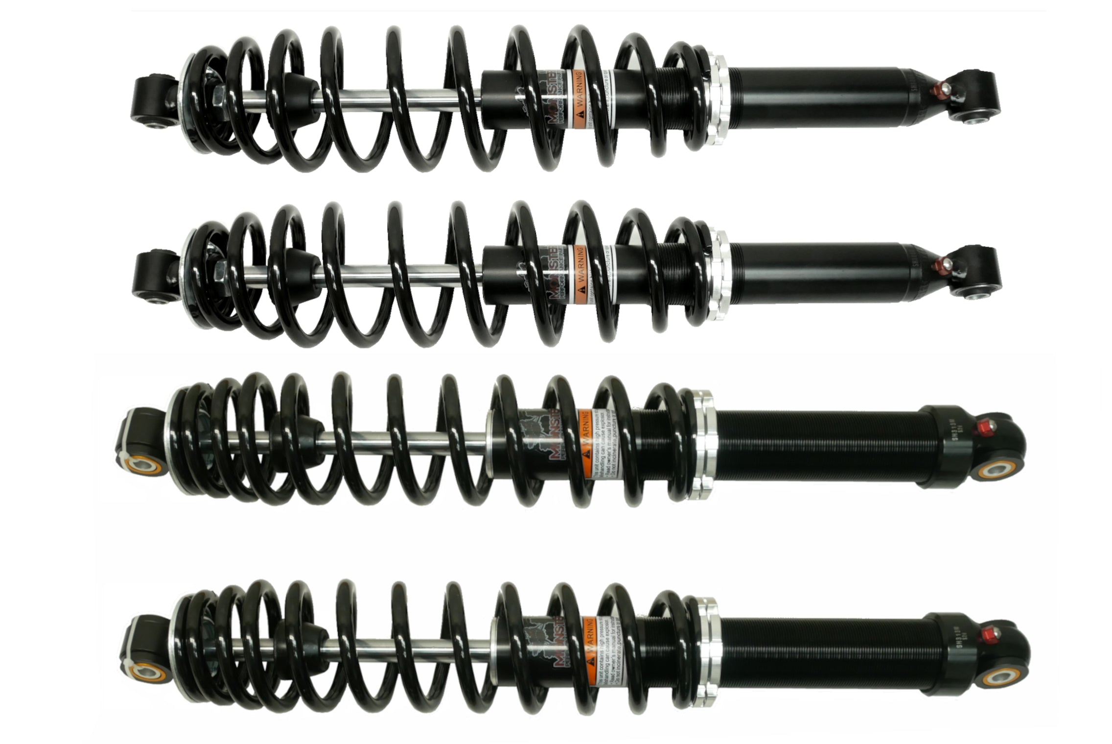 Monster Performance Full Shock Set for Can-Am 706201170, 706001904, Front & Rear, Monotube, Responsive Handling, Quality Tested, Gas-charged, Anti-foam, Anti-shear, Adjustable 1